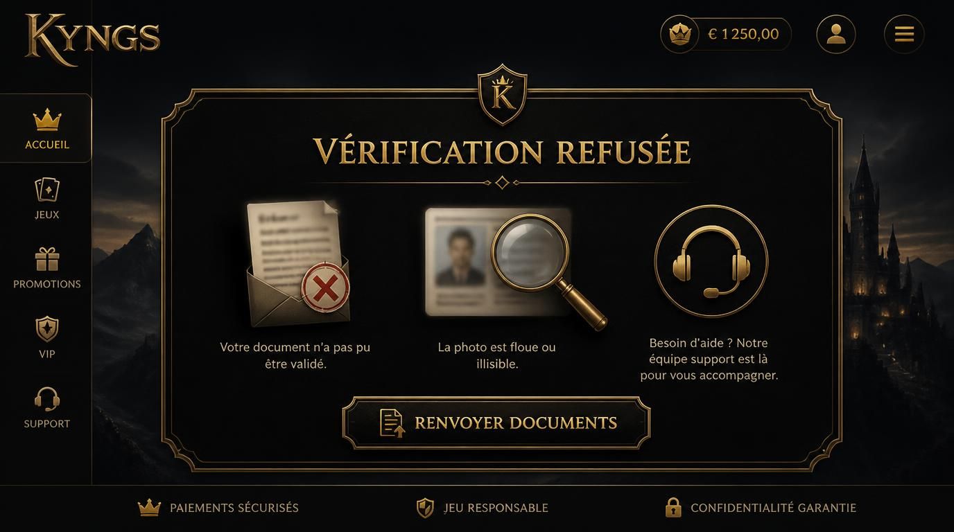 Document rejeté, message de refus, support proposé